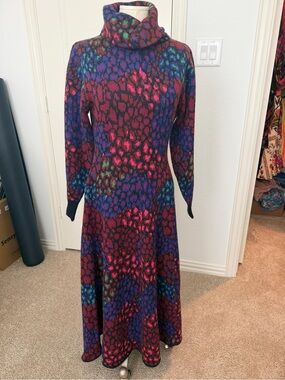 Farm Rio Multi-Color Cowl Neck Sweater Maxi Dress